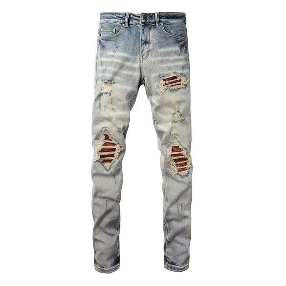 AMIRI Light Blue Distressed Skinny Jeans - Picture 1 of 7